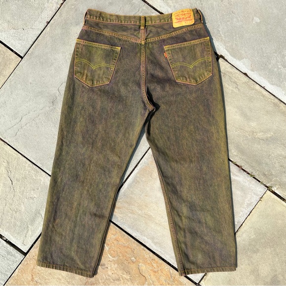 SOLD - Reworked Upcycled Purple Yellow Levi’s 550 Relaxed Baggy Jeans - Picture 2 of 13